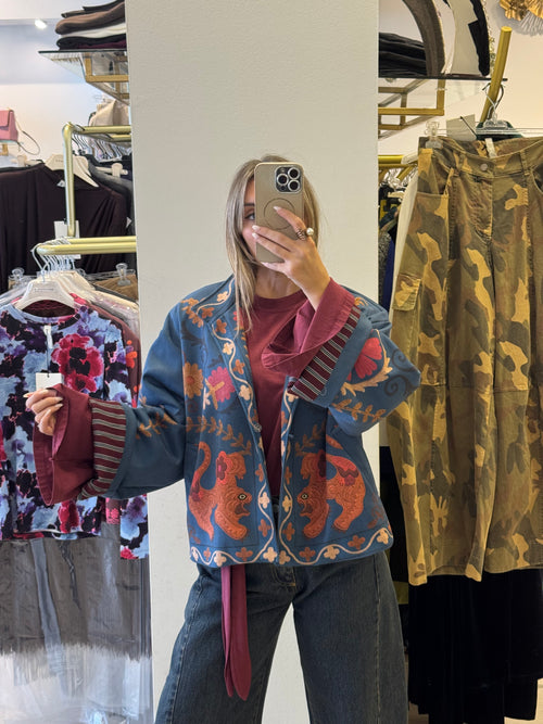 Giacca Kimono In Eco-camoscio Fantasia Drago Haveone
