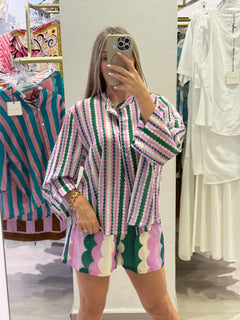 Camicia A Fantasia Verde-Rosa-Burro