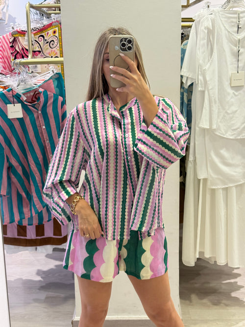 Camicia A Fantasia Verde-Rosa-Burro