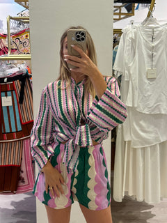 Camicia A Fantasia Verde-Rosa-Burro