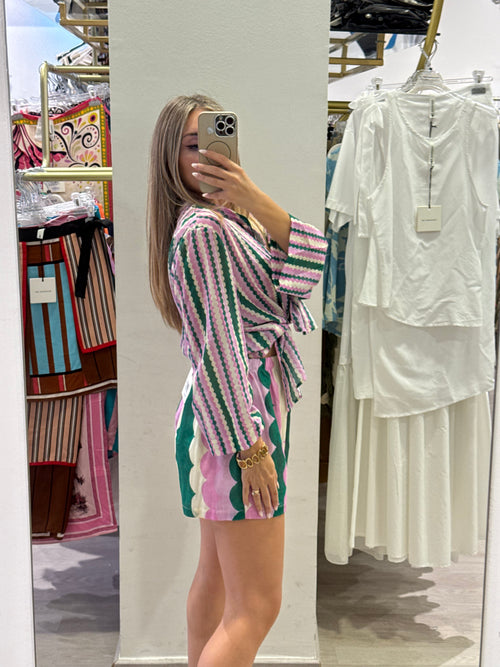 Camicia A Fantasia Verde-Rosa-Burro
