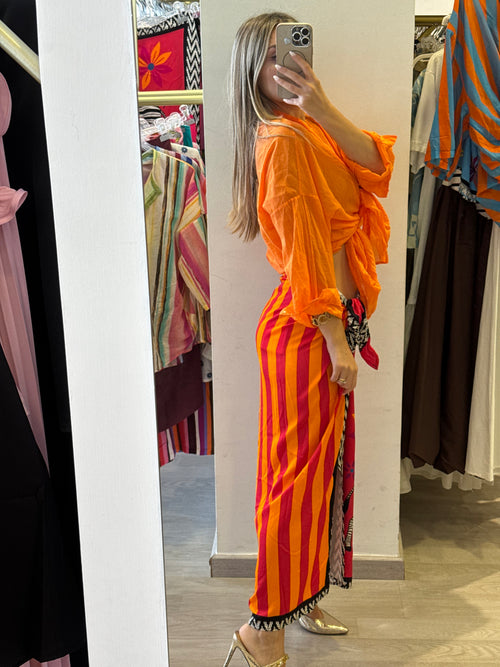 Gonna Pareo Zebra Righe Arancio Fucsia