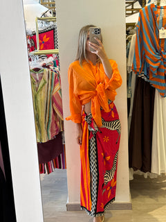 Gonna Pareo Zebra Righe Arancio Fucsia