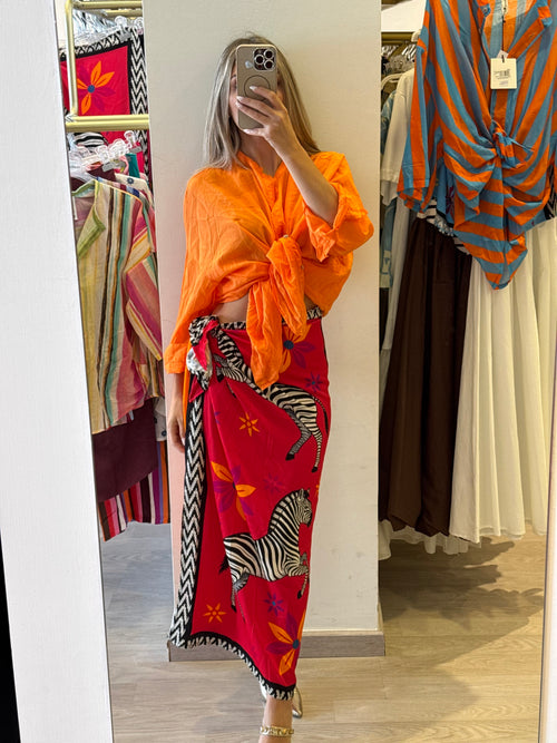 Gonna Pareo Zebra Righe Arancio Fucsia