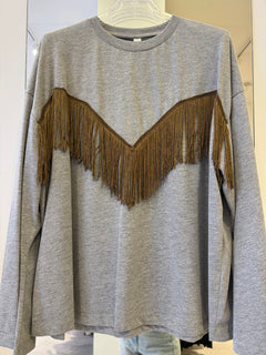 T-Shirt Girocollo Con Frange