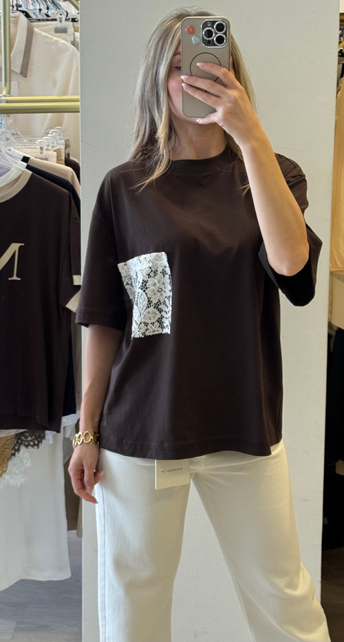 T- shirt Con Taschino In Pizzo Tensione In