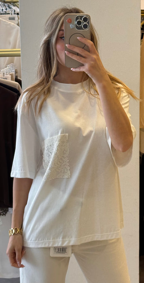 T- shirt Con Taschino In Pizzo Tensione In