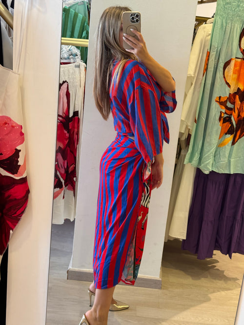 Gonna Pareo Rossa/Blu con Zebra/Pantera
