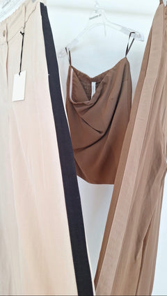 Completo Top/Pantalone In Viscosa/Lino Con Bande Laterali