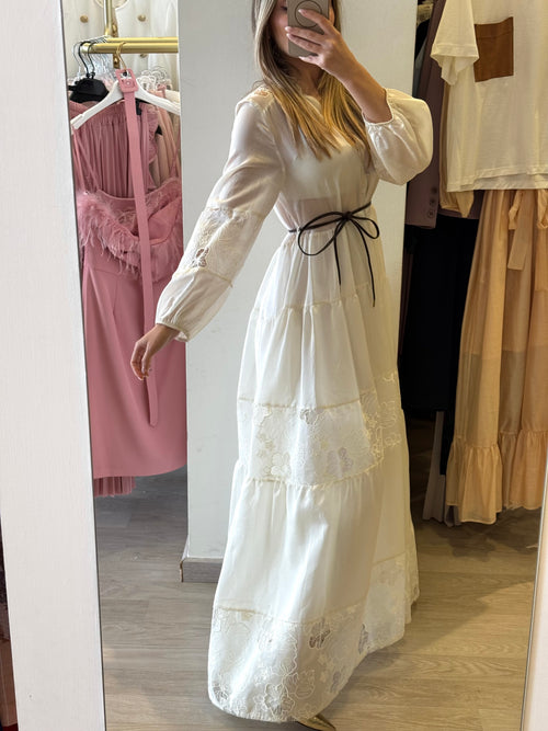Abito Chemisier In Mussola Con Ricamo Compreso Di Sottoveste