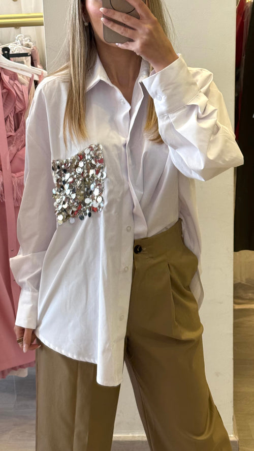 Camicia Con Taschino Argento Tensione In