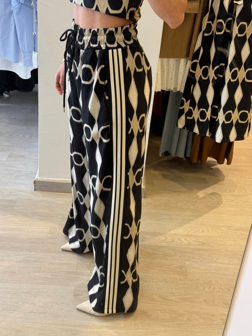 Pantalone bande laterali in misto lino Tensione In