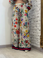 Pantalone in viscosa a palazzo stampa flowers