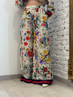 Pantalone in viscosa a palazzo stampa flowers