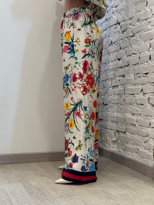 Pantalone in viscosa a palazzo stampa flowers