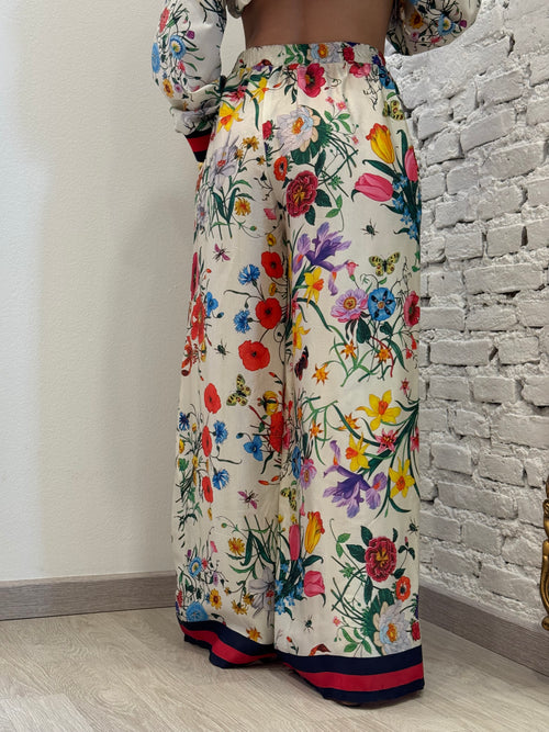 Pantalone in viscosa a palazzo stampa flowers