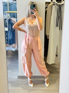 Pantalone cargo con tasche in paillettes