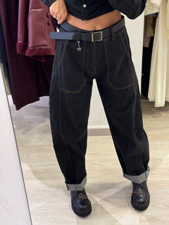 Pantalone Jeans Nero con Impunture
