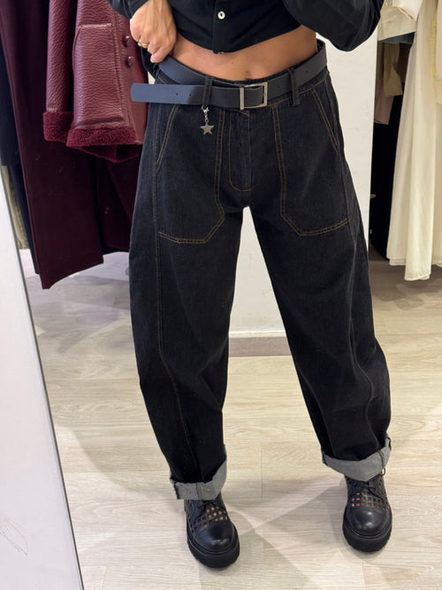 Pantalone Jeans Nero con Impunture