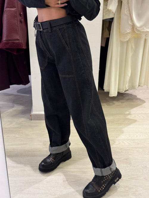 Pantalone Jeans Nero con Impunture