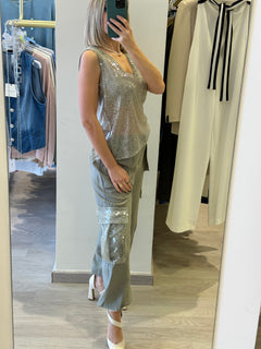 Pantalone cargo con tasche in paillettes