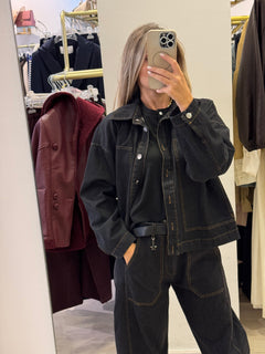 Giubbino Jeans Nero con Impunture