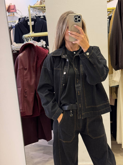 Giubbino Jeans Nero con Impunture