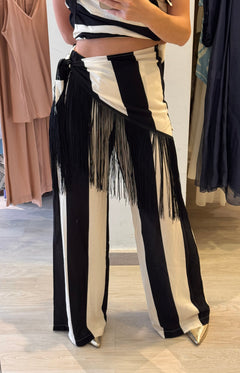 Pantalone Dritto Con Pareo in Vita e Frange