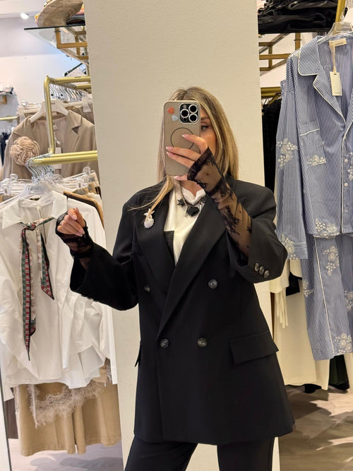 Giacca Doppio Petto Con Manicotto In Pizzo