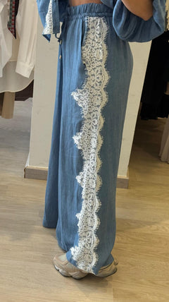 Panta Denim Leggero Con Pizzo