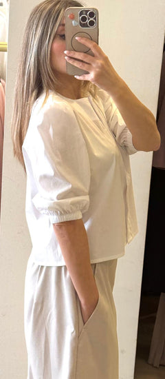 Camicia Crop Manica Sbuffo Bianco