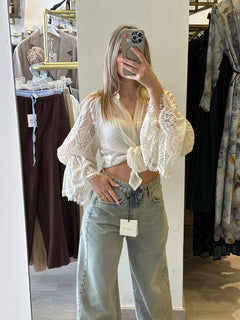Camicia Coreana Con Maniche in Macramè