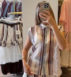 Camicia Smanicata A Righe In Mussola