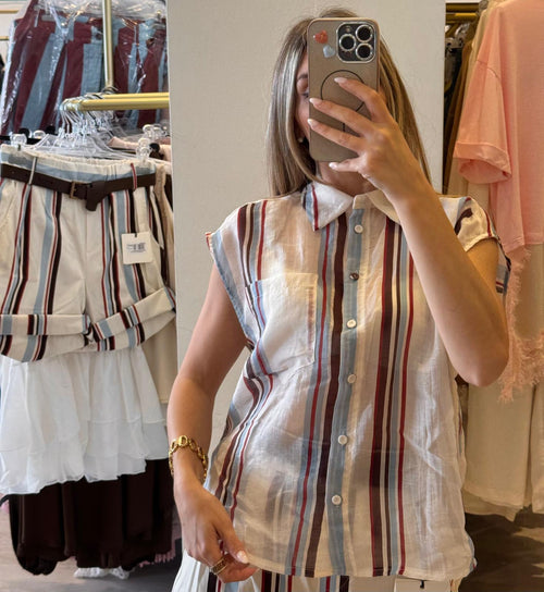 Camicia Smanicata A Righe In Mussola