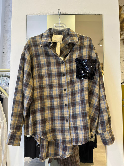 Camicia A Quadri Con Taschino Paillettes Nero Tensione IN