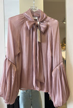 Camicia Satinata Con Fiocco Tensione In