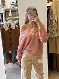 Maglia Scollo A V In Pizzo