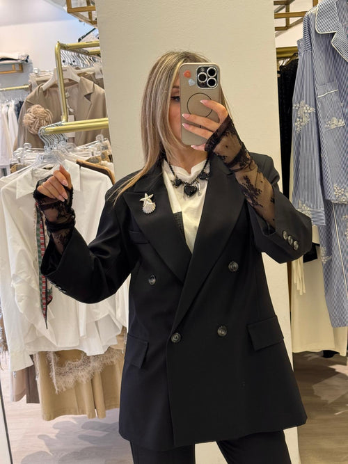 Giacca Doppio Petto Con Manicotto In Pizzo