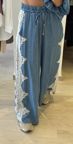 Panta Denim Leggero Con Pizzo