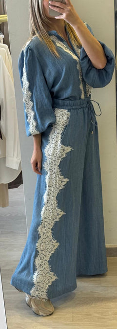 Panta Denim Leggero Con Pizzo
