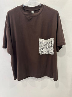 T- shirt Con Taschino In Pizzo Tensione In
