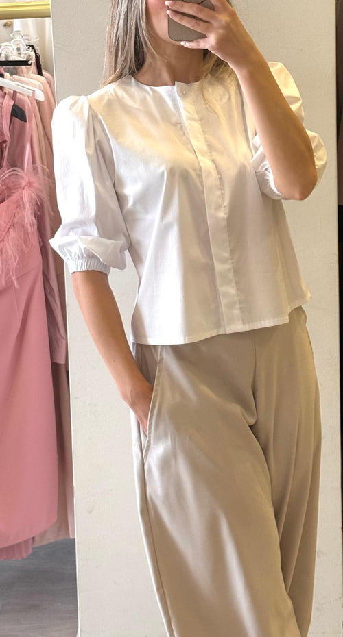 Camicia Crop Manica Sbuffo Bianco