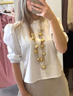 Camicia Crop Manica Sbuffo Bianco