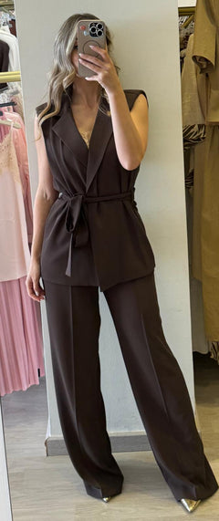 Tailleur Con Gilet Tessuto Fluido