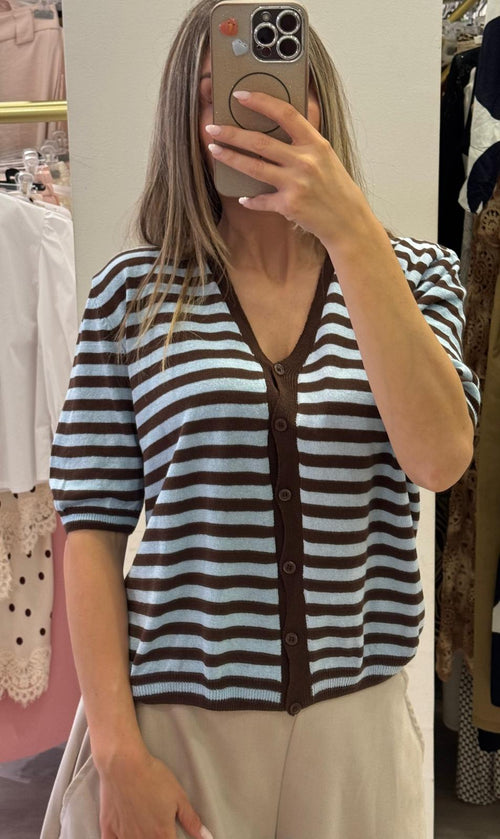 Cardigan Rigato In Cotone