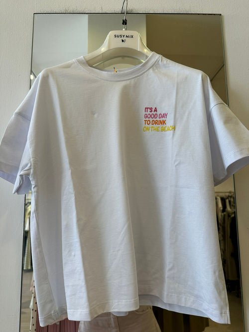 T-Shirt Con Ricamo "IT'S A GOOD DAY"