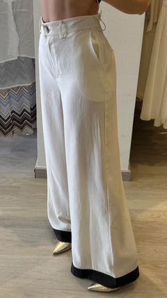 Pantalone Palazzo In Cotone Con Banda