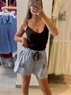 Pantaloncino A Righe Con Ricami Paillette