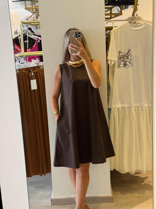 Abito In Popeline Con Tasche