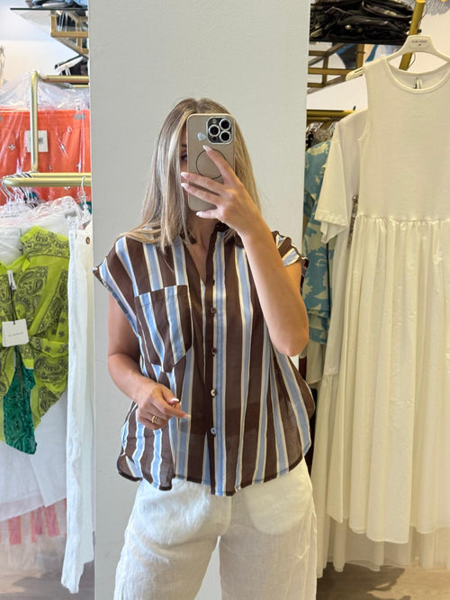 Camicia Smanicata A Righe In Mussola
